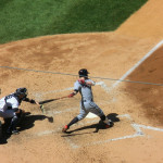 Jason Kipnis von den Cleveland Indians am Schlag beim Baseball-Spiel New York Yankees vs. Indians